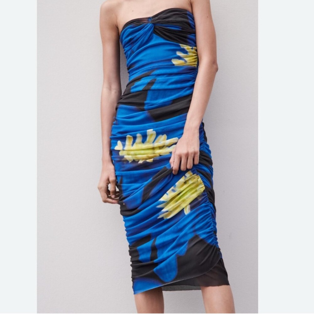 ZARA Black and blue floral tulle dress